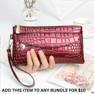 $10 ADD ON ITEM- Red Croc Embossed Clutch Wallet Leather Wristlet Purse Zipper